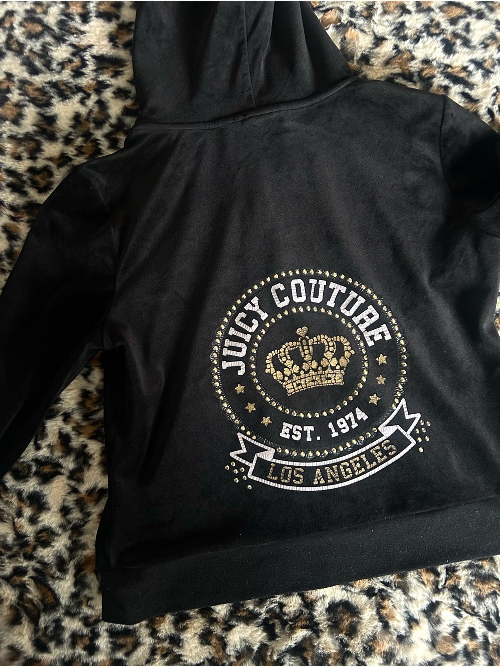 Juicy Couture Black Velour Zip Hoodie with Back Emblem